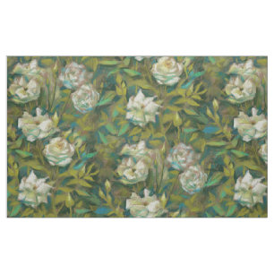 "Rose garden", retro floral design, mint & ochre Fabric