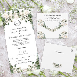 Rose Garden Romance Floral Wedding All In One Invitation