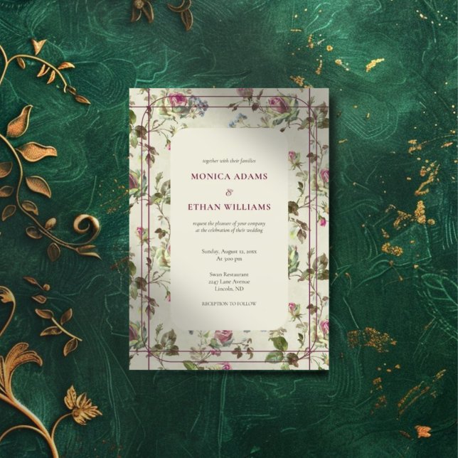 Rose garden roses vintage botanical wedding  invitation (Creator Uploaded)