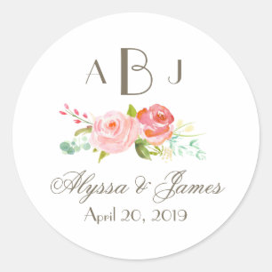 Rose Garden Three Letter Monogram Label