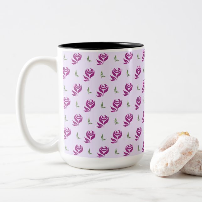 Rose Garden Vibes Motif Two-Tone Coffee Mug (With Donut)