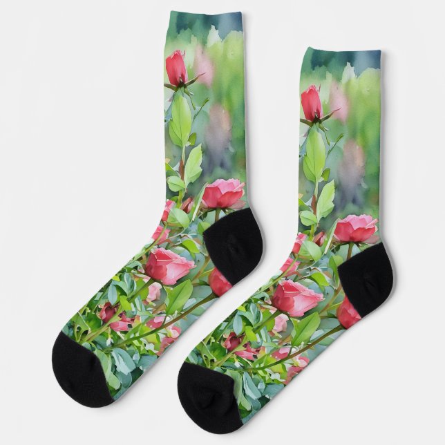 Rose Garden Watercolor Style Crazy Socks (Left)