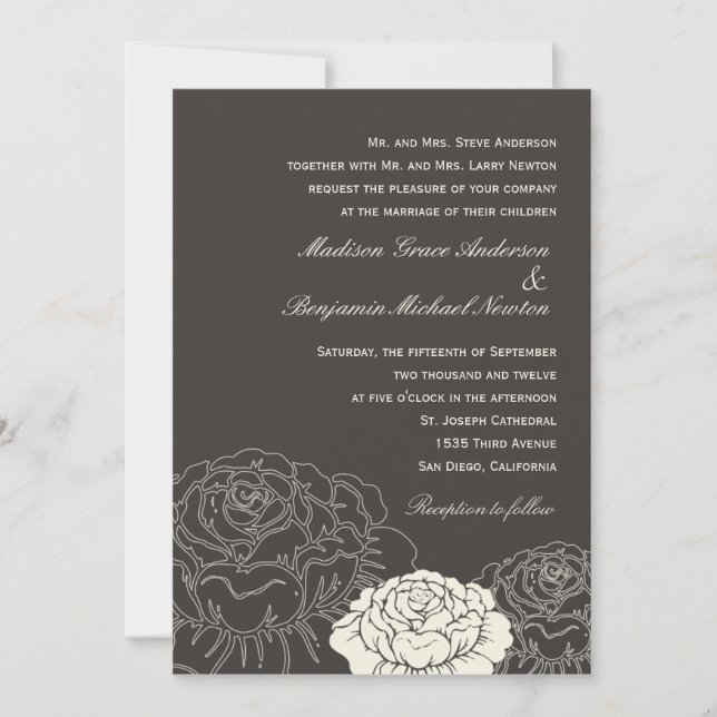 Rose Garden Wedding Invitation - Charcoal (Front)
