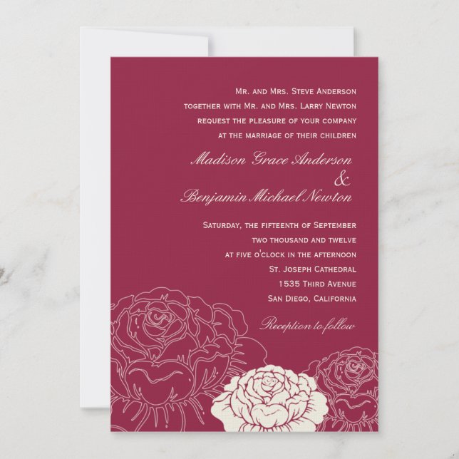 Rose Garden Wedding Invitation - Rich Red (Front)