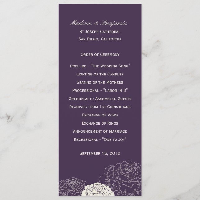 Rose Garden Wedding Program - Purple Programme (Front)
