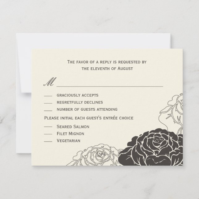 Rose Garden Wedding RSVP Card - Charcoal (Front)