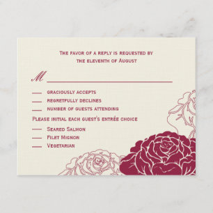 Rose Garden Wedding RSVP Card - Rich Red