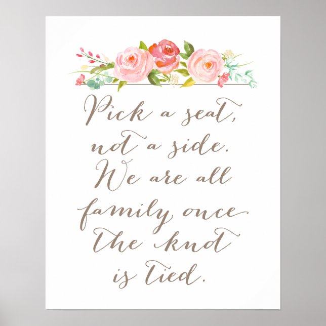 Rose Garden Wedding Sign | Pick A Seat, Not A Side (Front)