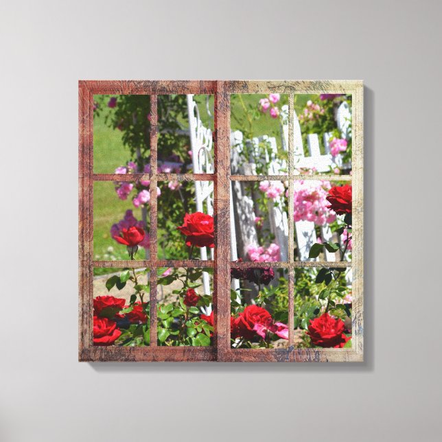 Rose Garden Window Scene Canvas Print (Front)