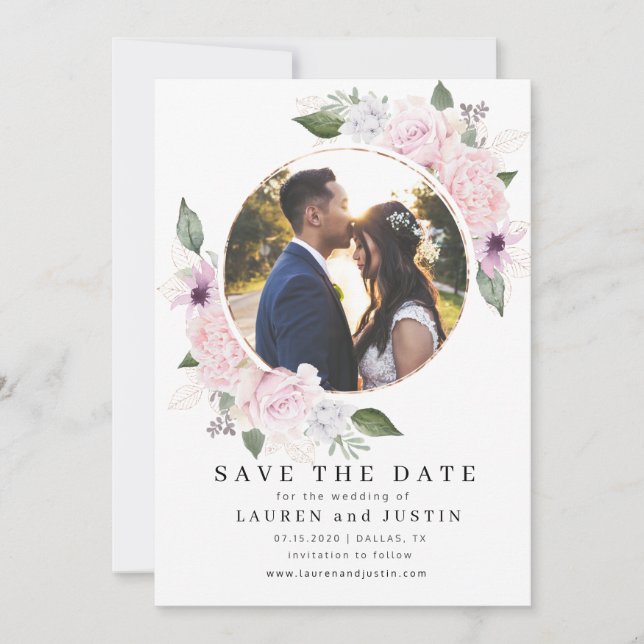 Rose Garden Wreath  ⎢ Photo Save The Date Card (Front)