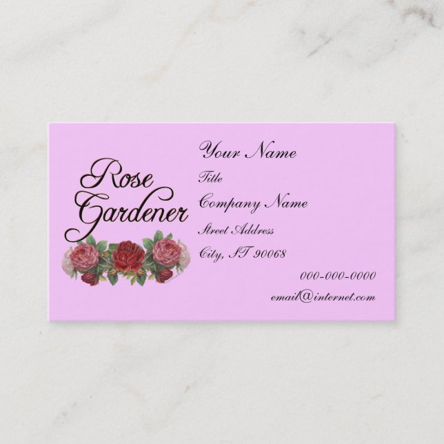 Rose Gardener Custom Business Card Pink (Front)