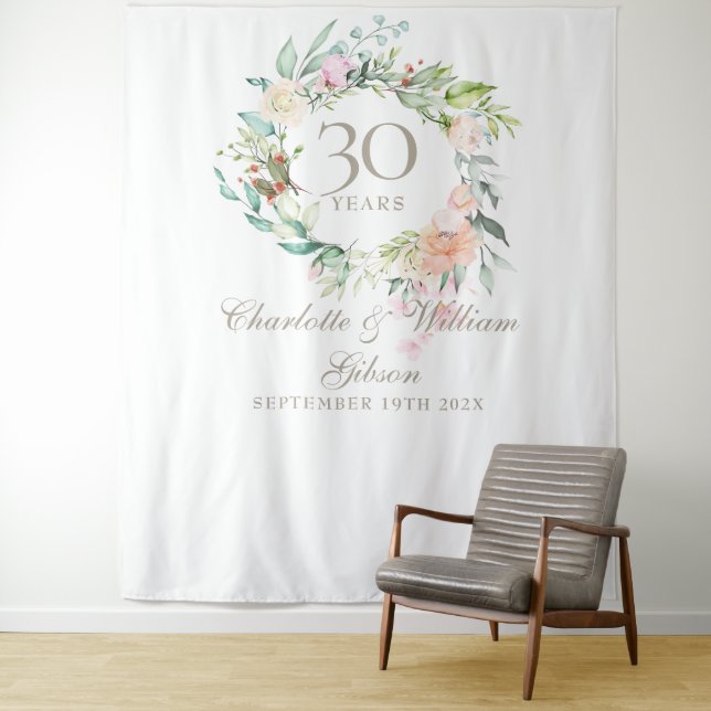 Rose Garland 30th Anniversary Photo Booth Backdrop Tapestry (In Situ)