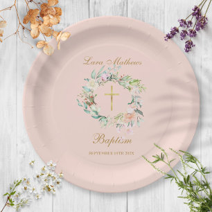 Rose Garland Baptism Christening Blush Pink Paper Plate