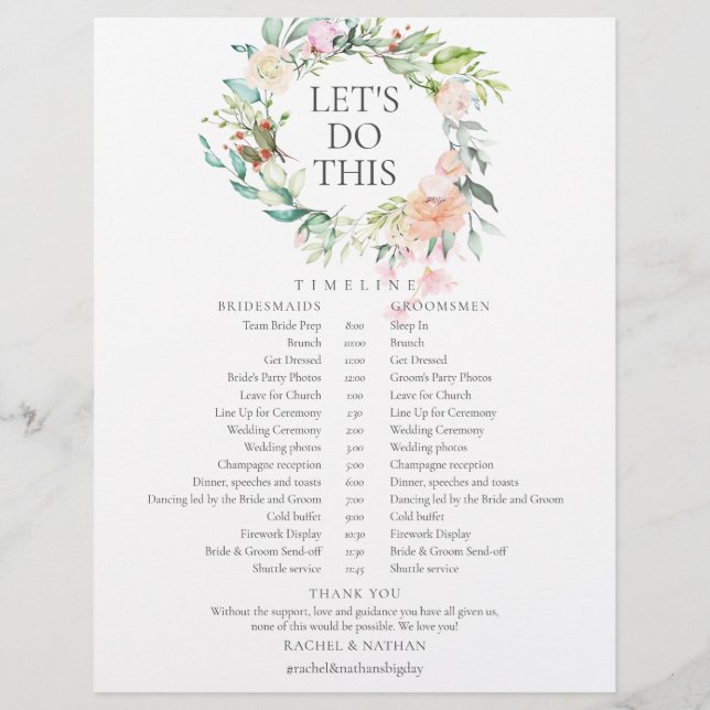 Rose Garland Wedding Schedule Timeline (Front)