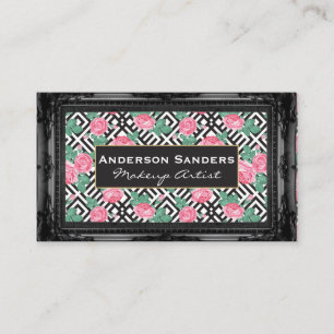 Rose Geometric Pattern   Antique Black Border Business Card