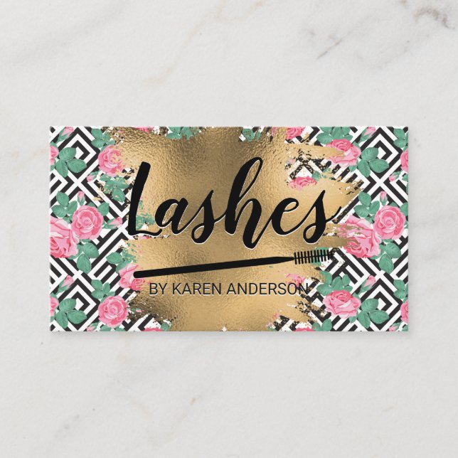 Rose Geometric Pattern | Gold Foil Appointment Card (Front)