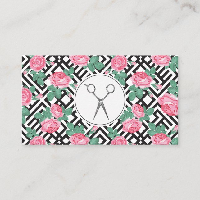 Rose Geometric Pattern | Salon Scissor Business Card (Front)