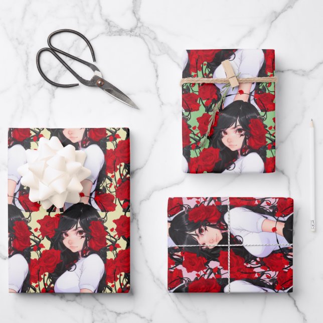 Rose Girl Anime    Wrapping Paper Sheet (Front)