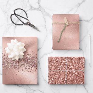 Rose Glam Gold Glitzy Sparkle Glitter Wrapping Paper Sheet
