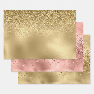 Rose Glam Gold Glitzy Sparkle Glitter  Wrapping Paper Sheet