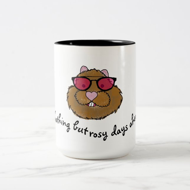 Rose Glasses Rosy Days Groundhog Day Two-Tone Coffee Mug (Center)