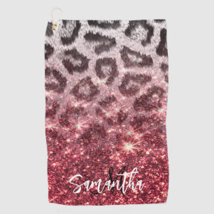 Rose Glitter and Leopard Print Golf Towel