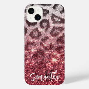 Rose Glitter and Leopard Print iPhone 14 Plus Case
