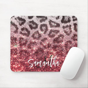 Rose Glitter and Leopard Print Mouse Mat