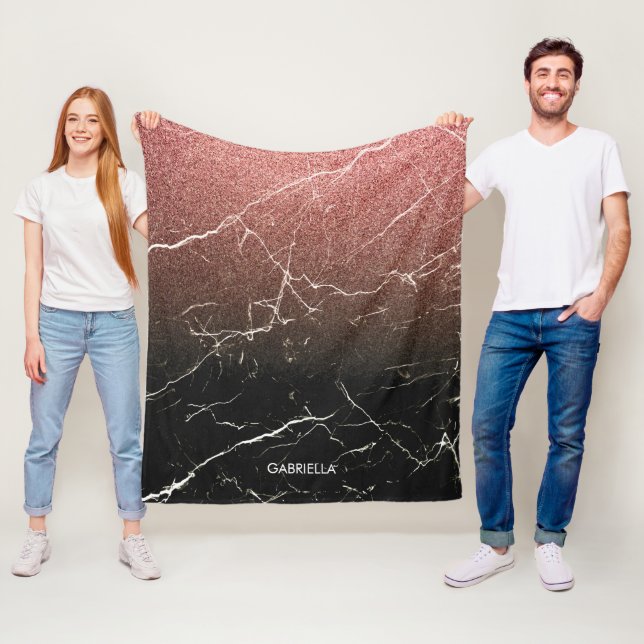 Rose Glitter Black Marble Fleece Blanket (In Situ)