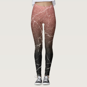 Rose Glitter Black Marble Leggings