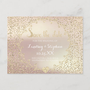 Rose Glitter Confetti Champaigne Save the Date Announcement Postcard