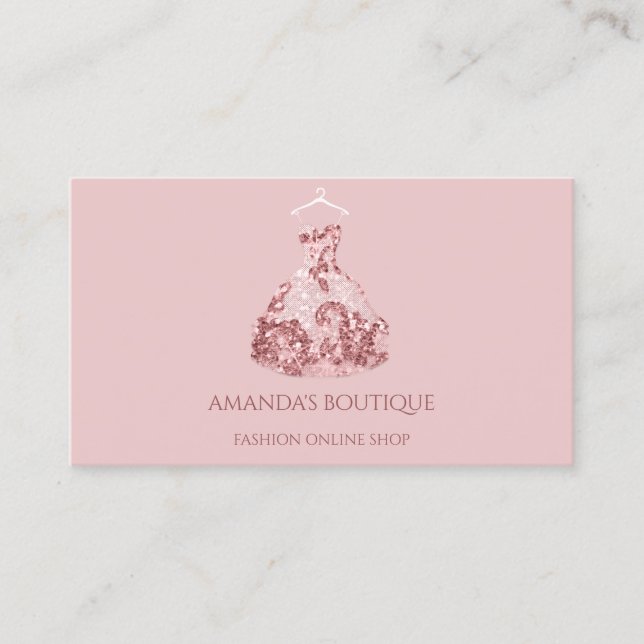 Rose Glitter Dress Logo Fashion Event Stylist Pink Business Card (Front)