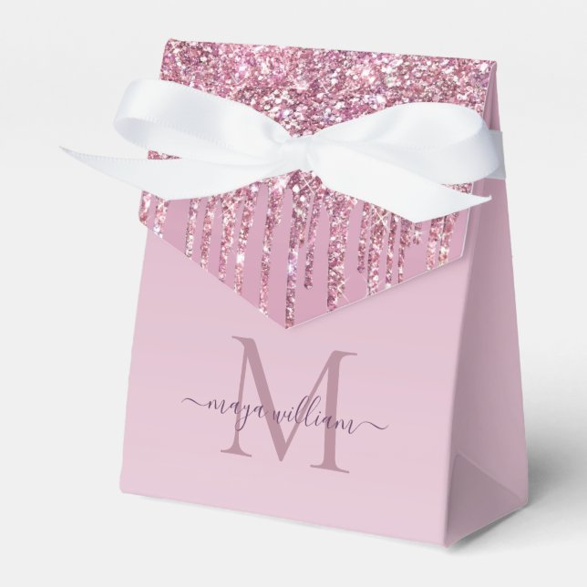  Rose Glitter Drips Personalised Monogram And Name Favour Box (Front Side)