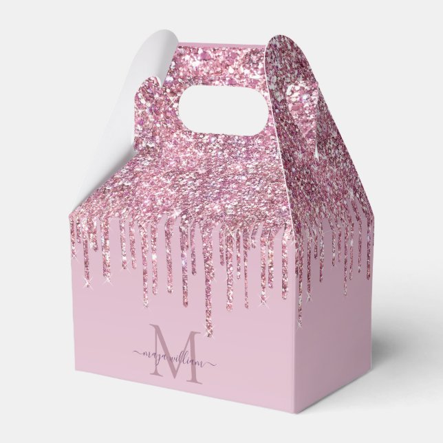  Rose Glitter Drips Personalised Monogram And Name Favour Box (Front Side)