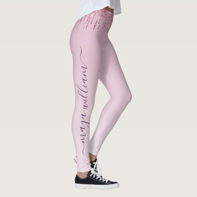  Rose Glitter Drips Personalised Monogram And Name Leggings (Right)