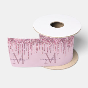 Rose Glitter Drips Personalised Monogram And Name Satin Ribbon