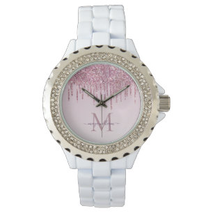  Rose Glitter Drips Personalised Monogram And Name Watch