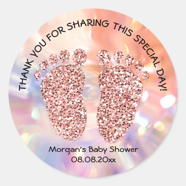 Rose Glitter Feet Baby Shower Favour Thank Hologra Classic Round Sticker (Front)