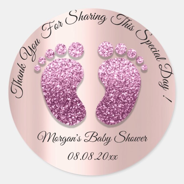Rose Glitter Feet Baby Shower Favour Thank You Classic Round Sticker (Front)