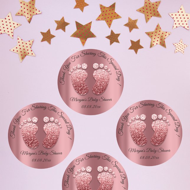 Rose Glitter Feet Baby Shower Favour Thank You Classic Round Sticker (Rose Glitter Feet Baby Shower Favor Thank You Classic Round Sticker)