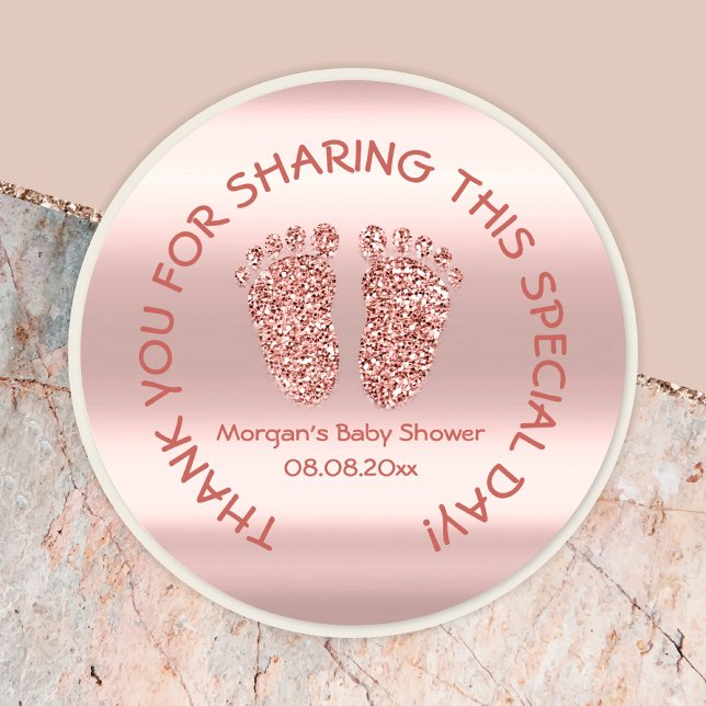 Rose Glitter Feet Baby Shower Favour Thank You Gla Classic Round Sticker (Creator Uploaded)