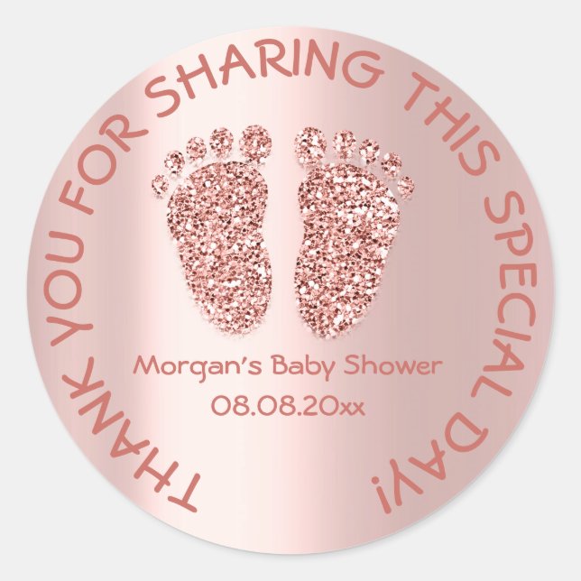 Rose Glitter Feet Baby Shower Favour Thank You Gla Classic Round Sticker (Front)