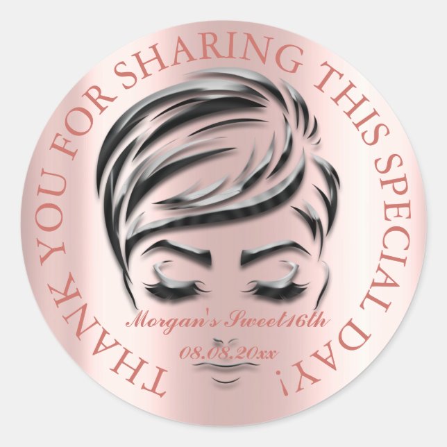 Rose Glitter Feet Sweet 16th Favour Thank You Glam Classic Round Sticker (Front)