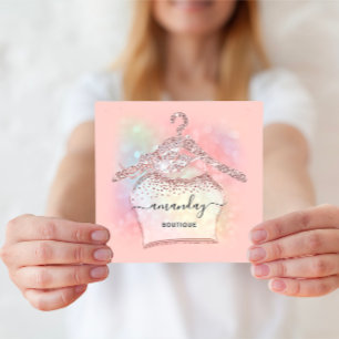 Rose Glitter Holographic Cloth Hanger Fashion Square Business Card