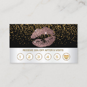 Rose Glitter Lips Loyalty Cards on Black & White