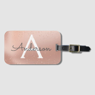 Rose Glitter Monogram Name  Luggage Tag