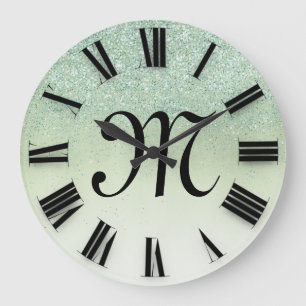 Rose Glitter Monograms Roman Numbers Large Clock