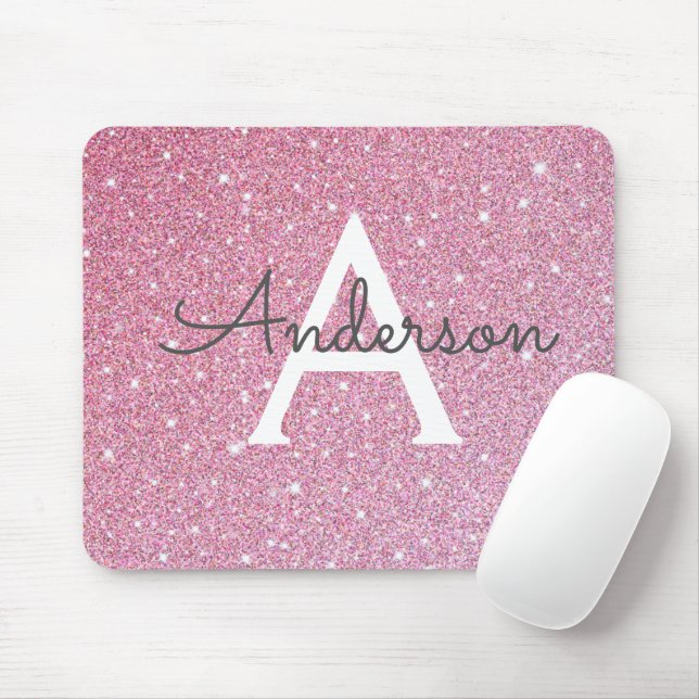 Rose Glitter Name  Mouse Mat (With Mouse)