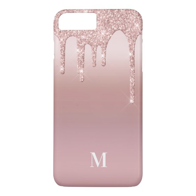 Rose Glitter Ombre Pink Blush Monogram Case-Mate iPhone Case (Back)