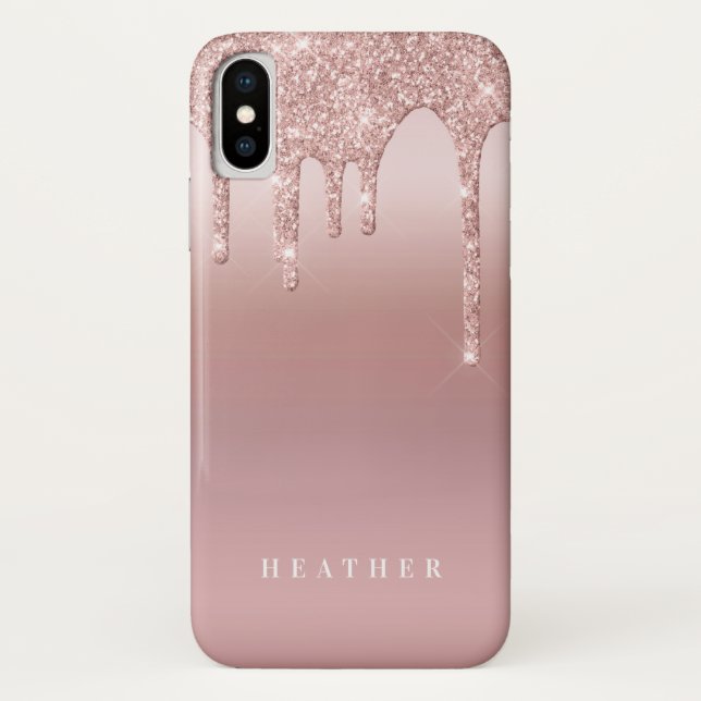 Rose Glitter Ombre Pink Blush Name Case-Mate iPhone Case (Back)